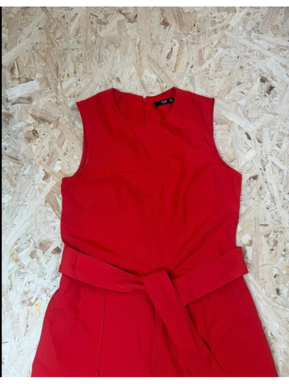 Mango MNG Basics Red Sleeveless Romper Jumpsuit Womens Size S Belted Crew Neck - Picture 7 of 16